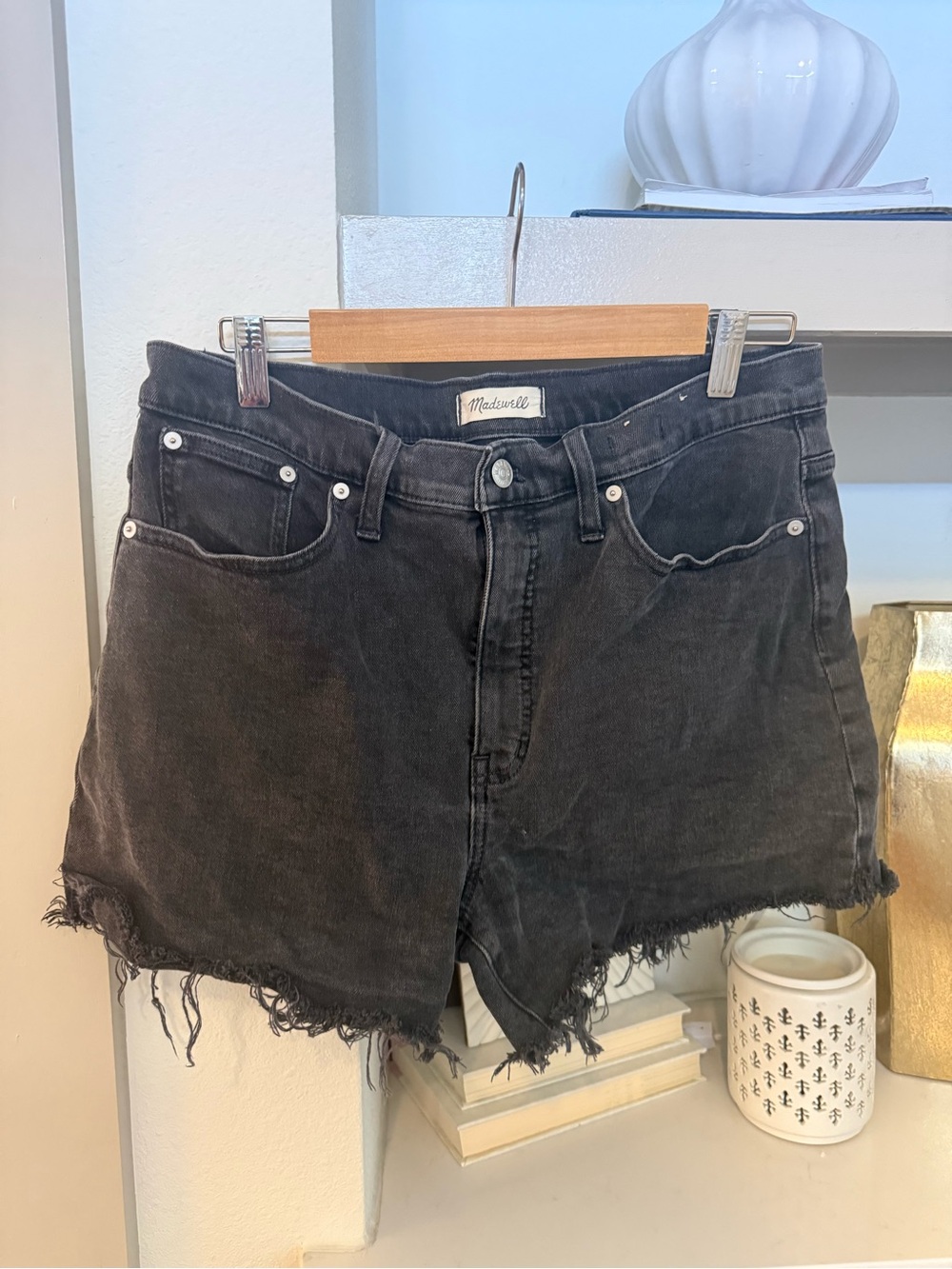 Madewell Black Frayed Hem High-Rise Jean Shorts